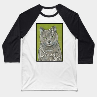 Gray Kitty with Ribbon - Black Outlined Version Baseball T-Shirt